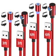 🔌 convenient magnetic charger usb cable set: red 4-pack [3/3/6/6ft] with micro usb type c magnet tips for tablet & mobile phone charging logo