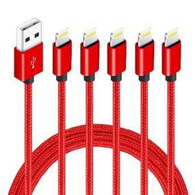 img 4 attached to 5-Pack Nylon Braided iPhone Charger Cables: 3ft, 3ft, 6ft, 6ft, 10ft - High-Speed Sync & Charging - Compatible with iPhone Xs Max/X/8/7/Plus/6S/6/SE/5S (Red)