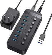 💻 orico 7-port usb hub with bc1.2 charging, 24w usb 3.0 data hub, individual on/off switches, 12v/2a power adapter for desktop pc, computer, imac, mobile hdd, flash drive logo