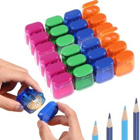 img 4 attached to ✏️ WayJaneDTP 24Pcs Manual Pencil Sharpener: Efficient 2 Hole Hand Sharpener with Lid for School, Office, and Home Use