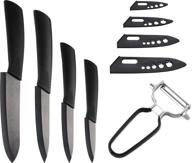 🔪 5-piece kitchen ceramic knife set - black with sheath, ultra sharp, rust proof cutlery knives - chef knife (6"), utility knife (5"), fruit knife (4"), paring knife (3"), peeler included logo