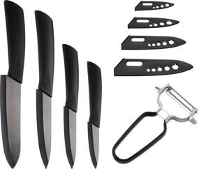 img 4 attached to 🔪 5-Piece Kitchen Ceramic Knife Set - Black with Sheath, Ultra Sharp, Rust Proof Cutlery Knives - Chef Knife (6"), Utility Knife (5"), Fruit Knife (4"), Paring Knife (3"), Peeler Included