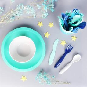 img 2 attached to 🍽️ Youngever 54-Piece Coastal Colors Kids Dinnerware Set - Toddler Dining Set, Kids Cups, Plates, Bowls, Flatware - Kids Dishes Set