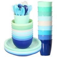 🍽️ youngever 54-piece coastal colors kids dinnerware set - toddler dining set, kids cups, plates, bowls, flatware - kids dishes set logo