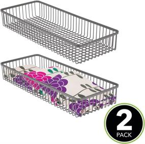 img 3 attached to 🗄️ 2 Pack of mDesign Metal Farmhouse Kitchen Cabinet Drawer Organizer Trays in Graphite - Storage Baskets for Cutlery, Serving Spoons, Cooking Utensils, and Gadgets