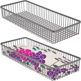 img 4 attached to 🗄️ 2 Pack of mDesign Metal Farmhouse Kitchen Cabinet Drawer Organizer Trays in Graphite - Storage Baskets for Cutlery, Serving Spoons, Cooking Utensils, and Gadgets