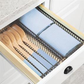 img 2 attached to 🗄️ 2 Pack of mDesign Metal Farmhouse Kitchen Cabinet Drawer Organizer Trays in Graphite - Storage Baskets for Cutlery, Serving Spoons, Cooking Utensils, and Gadgets