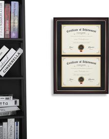 img 3 attached to 🖼️ ELSKER&amp;HOME Double Document/Photo Wood Frame: Perfect for Certificates & Diplomas (8.5x11 Inch with Mat or 14x20 Inch Without Mat) - Double Mat, Black Mat with Golden Rim