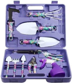 img 4 attached to 🌸 Gardening Tools Set, JUMPHIGH 10-Piece Garden Tools with Purple Floral Print, Ergonomic Handle Trowel Rake Weeder Pruner Shears Sprayer, Garden Hand Tools in Carrying Case - Perfect Gardening Gifts for Women