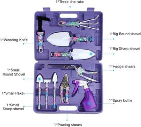 img 3 attached to 🌸 Gardening Tools Set, JUMPHIGH 10-Piece Garden Tools with Purple Floral Print, Ergonomic Handle Trowel Rake Weeder Pruner Shears Sprayer, Garden Hand Tools in Carrying Case - Perfect Gardening Gifts for Women