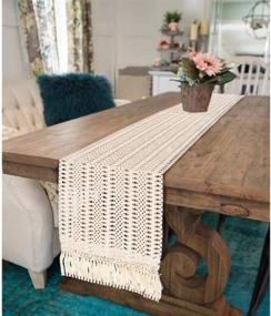 img 2 attached to 🌿 OurWarm 12 x 108 Inch Natural Cotton Macrame Table Runner with Tassels, Perfect for Boho Wedding, Rustic Bridal Shower, and Home Dining Table Decor, Crochet Lace Design, Bohemian Style