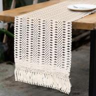 🌿 ourwarm 12 x 108 inch natural cotton macrame table runner with tassels, perfect for boho wedding, rustic bridal shower, and home dining table decor, crochet lace design, bohemian style logo