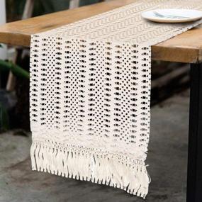 img 4 attached to 🌿 OurWarm 12 x 108 Inch Natural Cotton Macrame Table Runner with Tassels, Perfect for Boho Wedding, Rustic Bridal Shower, and Home Dining Table Decor, Crochet Lace Design, Bohemian Style