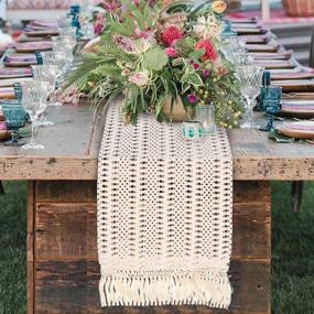 img 1 attached to 🌿 OurWarm 12 x 108 Inch Natural Cotton Macrame Table Runner with Tassels, Perfect for Boho Wedding, Rustic Bridal Shower, and Home Dining Table Decor, Crochet Lace Design, Bohemian Style