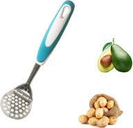 🥔 stainless steel potato masher - ideal for mashing potatoes, beans, and pumpkins - light blue logo