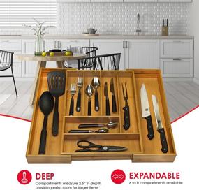 img 2 attached to Expandable Bamboo Utility Drawer Organizer with 8 Compartments - Versatile Cutlery Tray for Utensils, Crafts, Office, Bathroom, and Kitchen Storage