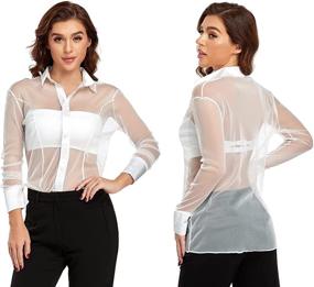 img 2 attached to 👚 Women's Long Sleeve Sheer Top - Button Up Shirts for a Sexy and Casual Look