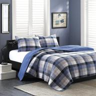 ink+ivy reversible cotton quilt - double sided stitching design, all-season, breathable bedspread bedding, full/queen size (88 in x 92 in), maddox plaid blue, 3-piece set logo