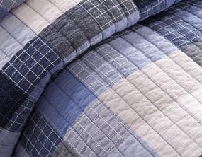 img 1 attached to Ink+Ivy Reversible Cotton Quilt - Double Sided Stitching Design, All-Season, Breathable Bedspread Bedding, Full/Queen Size (88 in x 92 in), Maddox Plaid Blue, 3-Piece Set