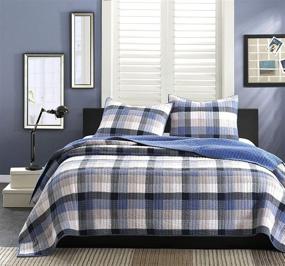 img 3 attached to Ink+Ivy Reversible Cotton Quilt - Double Sided Stitching Design, All-Season, Breathable Bedspread Bedding, Full/Queen Size (88 in x 92 in), Maddox Plaid Blue, 3-Piece Set