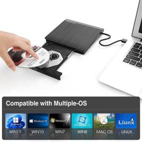 img 1 attached to ROOFULL External CD DVD Drive USB 3.0 Type-C: Portable Optical Drive Burner Player for Windows/Mac