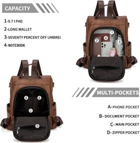 img 1 attached to 🎒 Anti-theft Casual PU Leather Women's Backpack Purse with Fashionable A-Brown Shoulder Bag - Ladies Satchel Bags