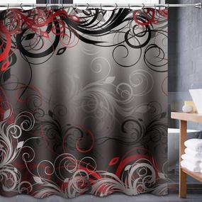 img 3 attached to 🚿 Versatile Lnond Abstract Swirl Shower Curtain Set: Black Red Gold Floral Design, Rugs, Lid Cover, Bath Mat, 12 Hooks - Waterproof & Durable Bathroom Decor