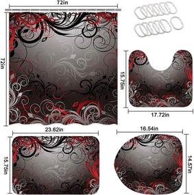 img 1 attached to 🚿 Versatile Lnond Abstract Swirl Shower Curtain Set: Black Red Gold Floral Design, Rugs, Lid Cover, Bath Mat, 12 Hooks - Waterproof & Durable Bathroom Decor