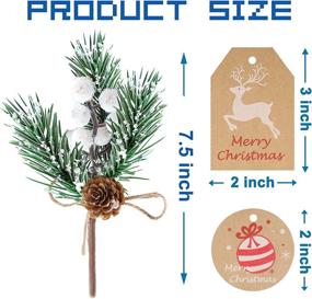 img 3 attached to 🎄 FUTERLY 8-Piece Christmas Berry Pine Cones for DIY Crafts - Christmas Tree Spray Picks, Evergreen Artificial Pine Branches, Holly Stems. Xmas Garland Décor with Kraft Paper Tags (White-A)