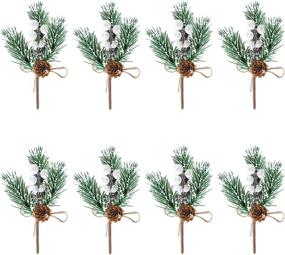 img 2 attached to 🎄 FUTERLY 8-Piece Christmas Berry Pine Cones for DIY Crafts - Christmas Tree Spray Picks, Evergreen Artificial Pine Branches, Holly Stems. Xmas Garland Décor with Kraft Paper Tags (White-A)