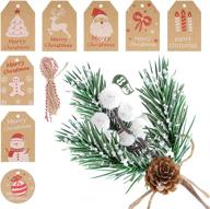 🎄 futerly 8-piece christmas berry pine cones for diy crafts - christmas tree spray picks, evergreen artificial pine branches, holly stems. xmas garland décor with kraft paper tags (white-a) logo