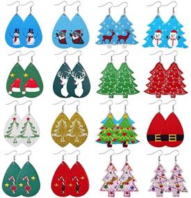 img 4 attached to 🎄 Set of 16 Christmas Faux Leather Earrings: Lightweight Teardrop Dangle Earrings with Christmas Tree, Hat, Elk, and Shoes Designs - Perfect Xmas Gift for Women and Girls. Festive Holiday Earrings for Christmas Season.