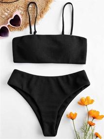 img 3 attached to 👙 Stylish and Versatile ZAFUL Women's Bandeau Bikini Set: Removable Straps, Textured, High Cut - Perfect Two Piece Swimsuits for a Chic Beach Look!