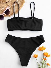 img 2 attached to 👙 Stylish and Versatile ZAFUL Women's Bandeau Bikini Set: Removable Straps, Textured, High Cut - Perfect Two Piece Swimsuits for a Chic Beach Look!