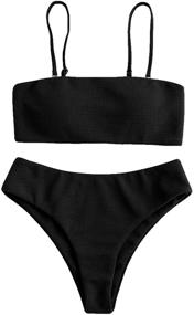 img 4 attached to 👙 Stylish and Versatile ZAFUL Women's Bandeau Bikini Set: Removable Straps, Textured, High Cut - Perfect Two Piece Swimsuits for a Chic Beach Look!