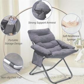 img 2 attached to VOJUEAR Modern Accent Fabric Lazy Chair with Ottoman - Upholstered Lounge Reclining Armchair for Adults or Kids, Charcoal Grey Color - Includes Side Pocket for Extra Convenience