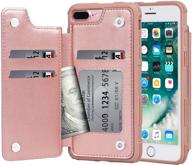 📱 arae iphone 7 plus/iphone 8 plus wallet case - protective pu leather card pocket flip cover [shockproof] for 5.5 inch iphone 7 plus/8 plus (rosegold) logo