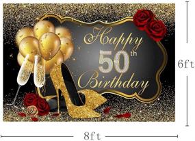 img 2 attached to MEHOFOTO Shining Sequin Black Gold High Heels Champagne Woman Red Rose Balloons 50th Birthday Party Backdrop - 8x6ft
