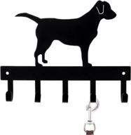 🔑 wall-mounted key rack organizer and leash holder with 5-hooks featuring a labrador silhouette in black metal - by mygift логотип