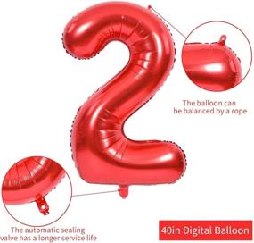 img 3 attached to 🎈 Red 40-Inch Large Number Balloons (0-9), Digit 2 Mylar Helium Balloons, Foil Birthday Party Anniversary Decorations