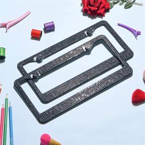 img 2 attached to Enhance Your Ride with 2 Pack Premium Stainless Steel Bling License Plate Frames - Featuring Handcrafted Black Crystal Design