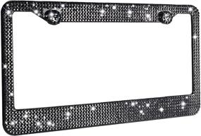 img 1 attached to Enhance Your Ride with 2 Pack Premium Stainless Steel Bling License Plate Frames - Featuring Handcrafted Black Crystal Design