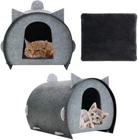 img 4 attached to SCENEREAL Detachable Cat House with Mat: Portable Felt Pet Tent for Indoor Cats and Small Puppies - Perfect for Outdoor Travel!