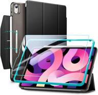 esr trifold case set for ipad air 4 2020 10.9 inch - ascend series (black) | includes glass screen protector, auto sleep/wake, supports pencil 2 wireless charging logo