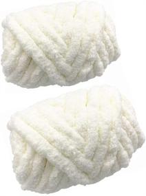 img 4 attached to 🧶 Soft Jumbo Chenille Yarn - Chunky Knit Chenille Yarn Blanket Yarn for Arm-Knit, Crochet, Knitting & Crafting - DIY Chunky Wool Yarn (2 Pack / 57 Yards, White)