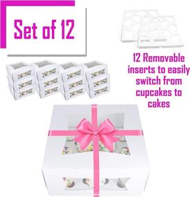 img 3 attached to Bakery Cupcake Boxes and Carrier with Window 12-Pack: Mini Cupcakes Holder 9” x 9” x 4” - Disposable Inserts, Dozen Cup Cake Container, Bake Sale