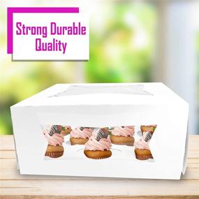 img 2 attached to Bakery Cupcake Boxes and Carrier with Window 12-Pack: Mini Cupcakes Holder 9” x 9” x 4” - Disposable Inserts, Dozen Cup Cake Container, Bake Sale