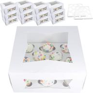 bakery cupcake boxes and carrier with window 12-pack: mini cupcakes holder 9” x 9” x 4” - disposable inserts, dozen cup cake container, bake sale логотип