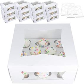 img 4 attached to Bakery Cupcake Boxes and Carrier with Window 12-Pack: Mini Cupcakes Holder 9” x 9” x 4” - Disposable Inserts, Dozen Cup Cake Container, Bake Sale