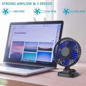 img 3 attached to 💨 Compact USB Desk Fan - Small yet Powerful, Silent Portable Fan - Ideal for Desktop Office Table - 40° Tilt, 3 Speeds - Long 4.9 ft Cord - 4 Inch Size
